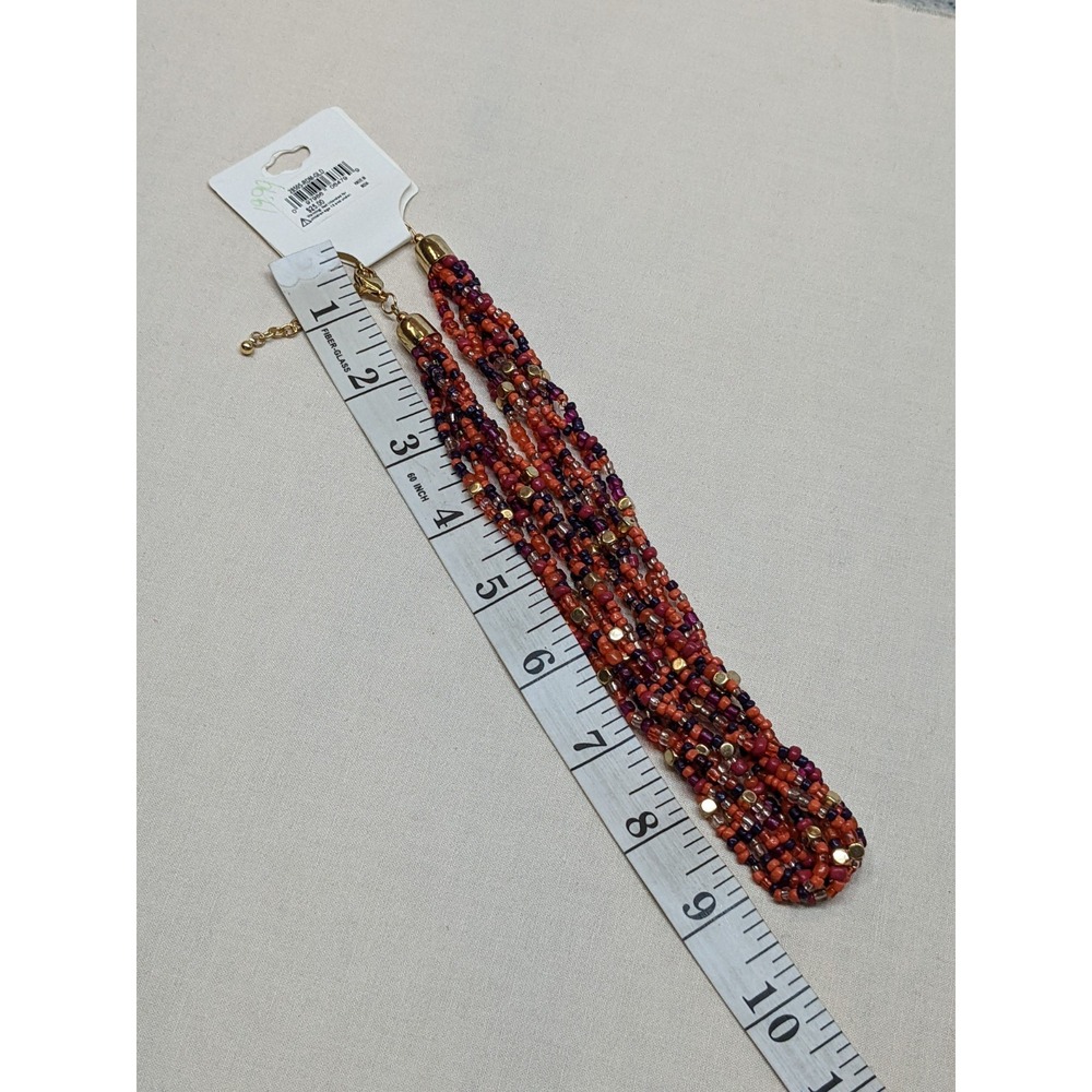 Bold Seed Bead Necklace Autumn Orange Purple Gold Tone Boho Ashley Cooper ~16" - Picture 6 of 6